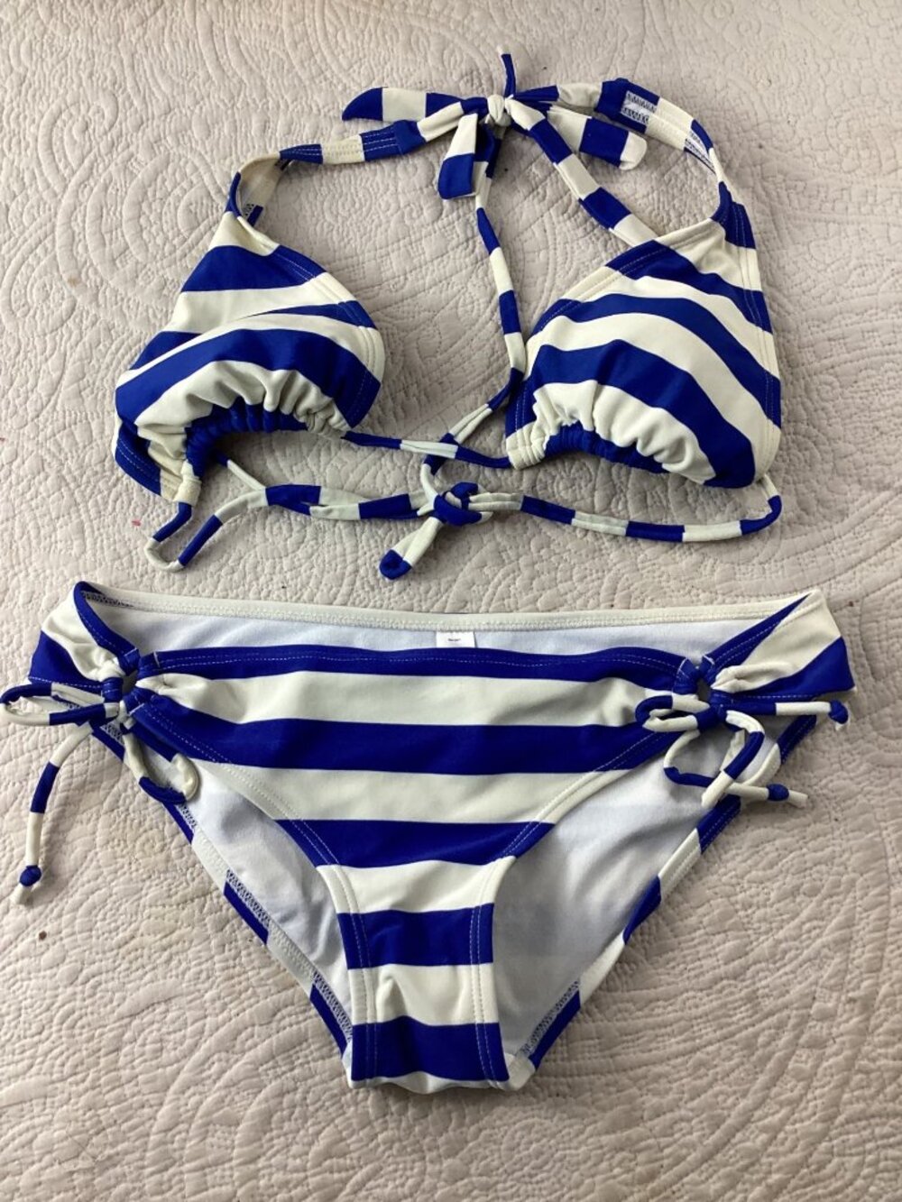 Arizona Striped Blue & White Bikini Set*Adj Halter Top* Tie Bottom*Sissy*Femboy